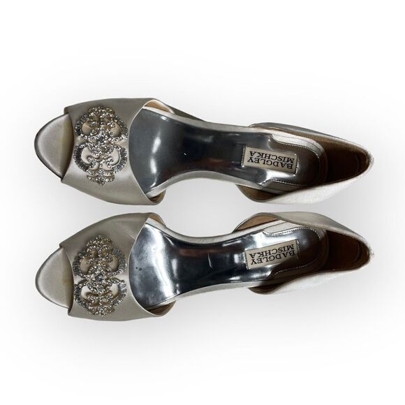Badgley Mischka Crystal Embellished Wedding Peep Toe Heels Shoes - Picture 2 of 9